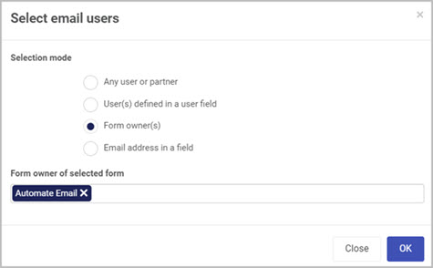 Form owner of selected form