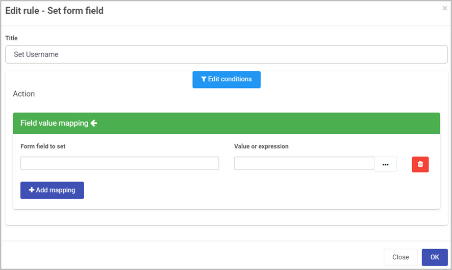 Edit rule - Set form field dialog box