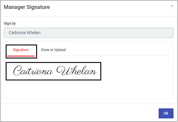 Default signature tab shown