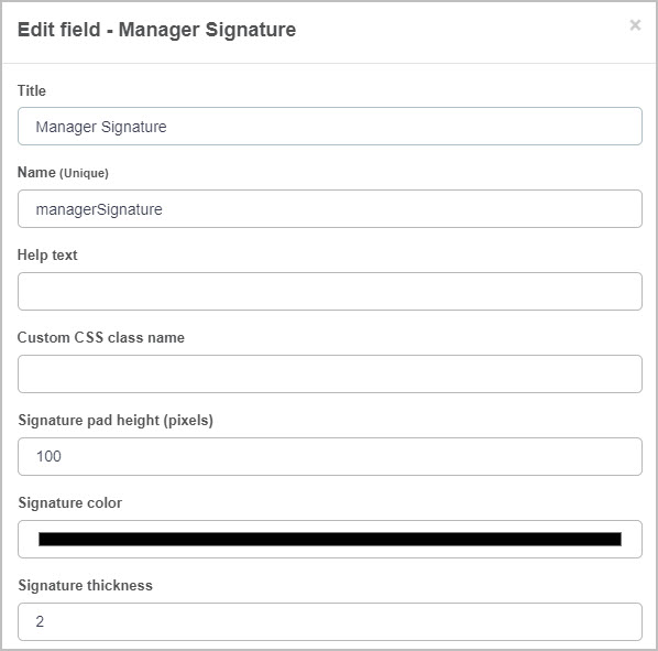 Signature edit field dialog box