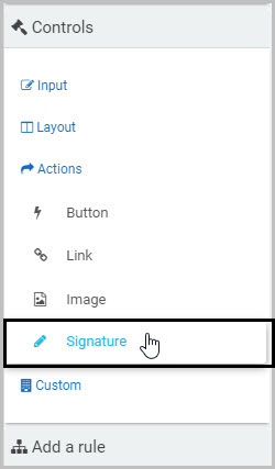 Actions menu insert Signature