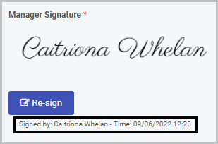 Signature showing username and signing time