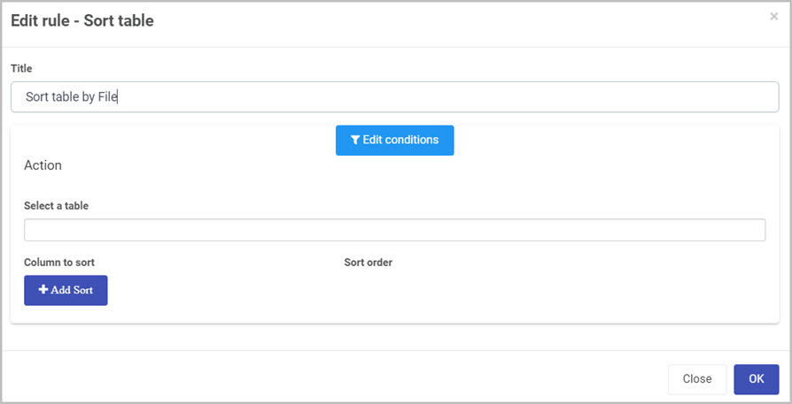 Edit rule - Sort table