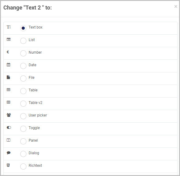 Table change column type dialog box