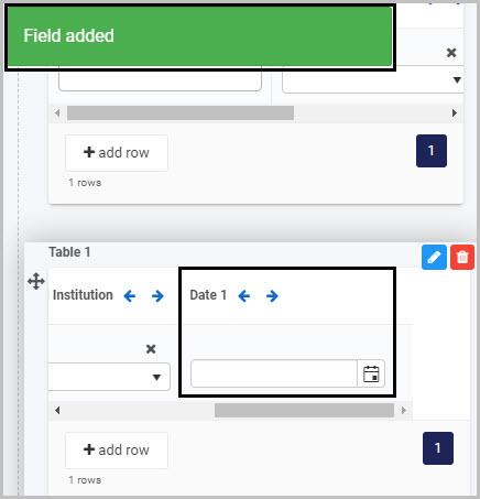 Date field inserted in Table