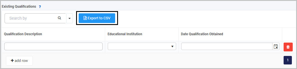 Table export to CSV button