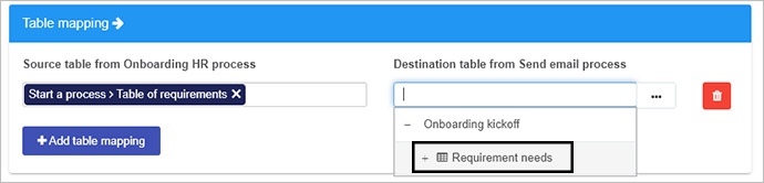 Table mapping adding tables