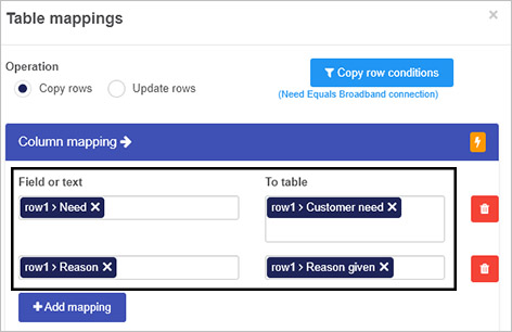 Table mappings example