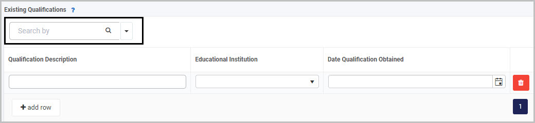 Table search field