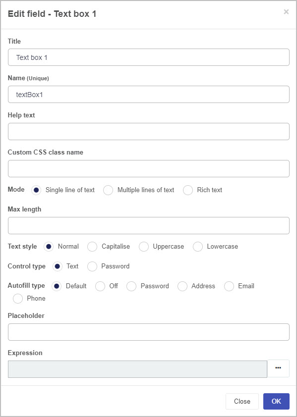 Edit table field dialog box