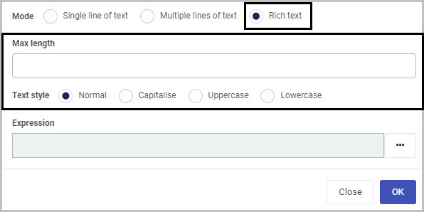 Text box Rich text options