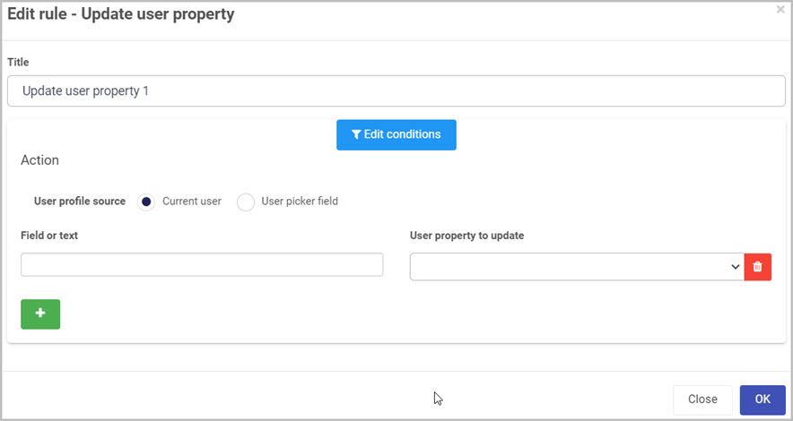 Update user property - edit rule dialog box