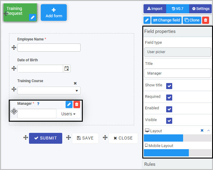 User picker field properties