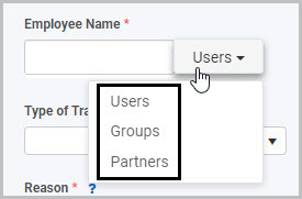 Selection options in a User picker field